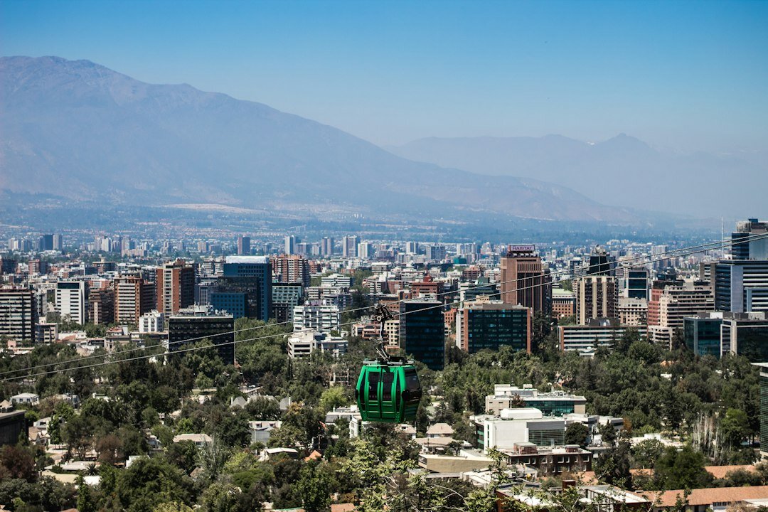 Santiago skyline with the Andes mountains in the background at golden hour